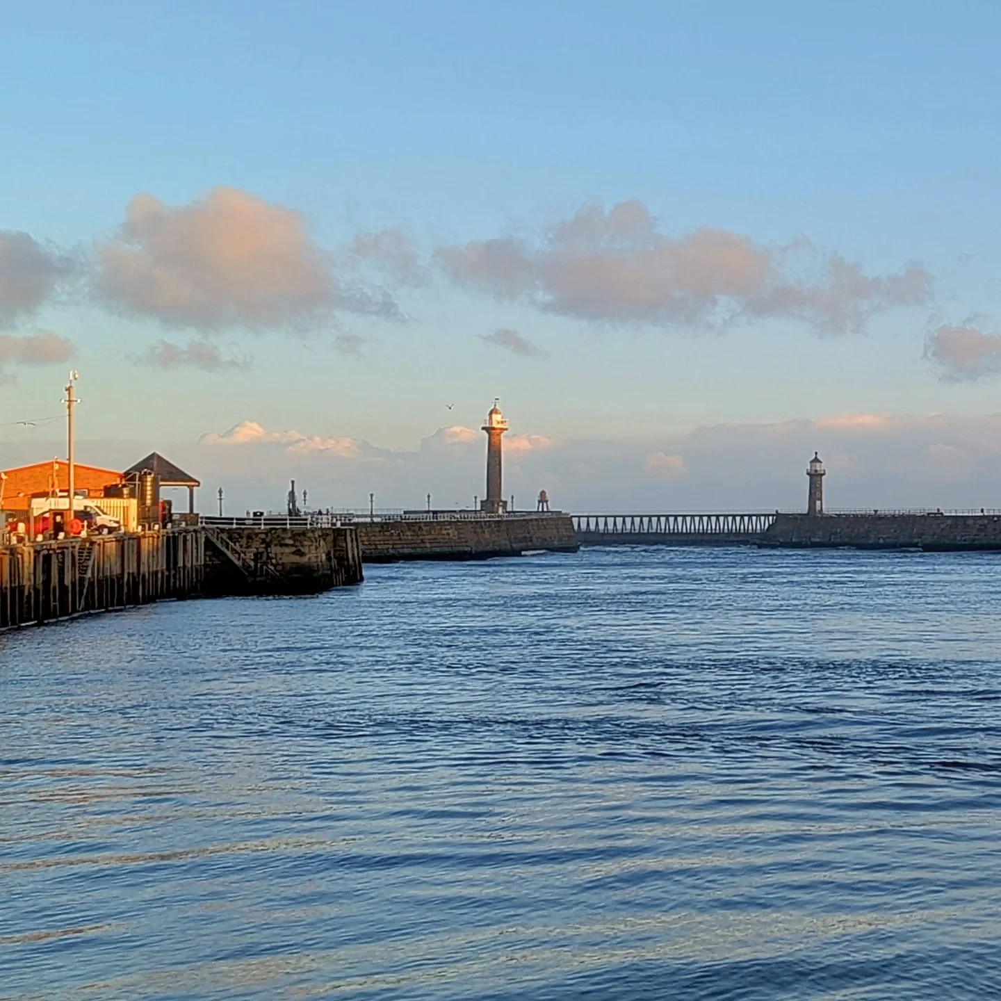 Twin lighthouses at Whitby harbour